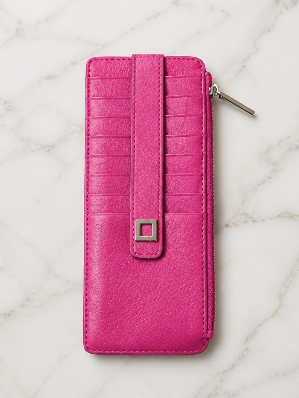 Lodis Pink Leather Zip Card Wallet Clutch